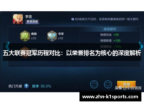 五大联赛冠军历程对比：以荣誉排名为核心的深度解析